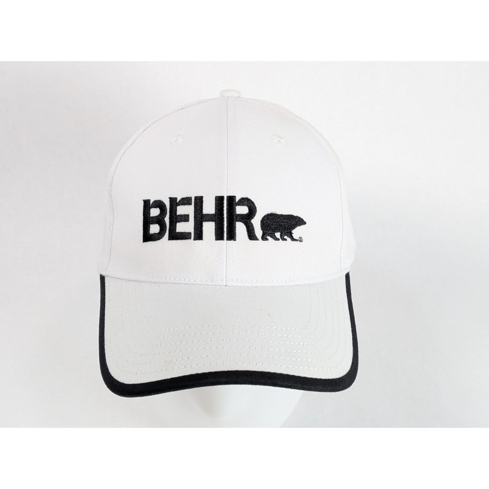 Behr Baseball Cap Hat White and Black Branded Logo Adjustable Strap Dad Hat